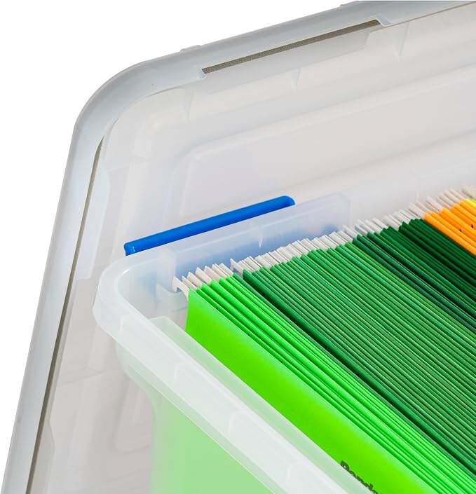 IRIS USA WeatherPro File Box Organizer, Letter/Legal, 32 Qt. 3-Pack, Clear | Store letter and legal documents safely with weather-resistant protection and space-saving stackable storage - Image 8