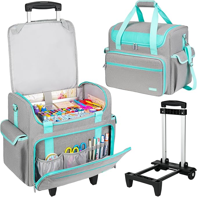 Rolling Craft Bag, Craft Bag with Wheels for Scrapbook Supplies, Large Scrapbook Tote with 15.6'' Laptop Sleeve, Rolling Art Supply Storage for Scrapbooking Tools, Gray by Jaffzora