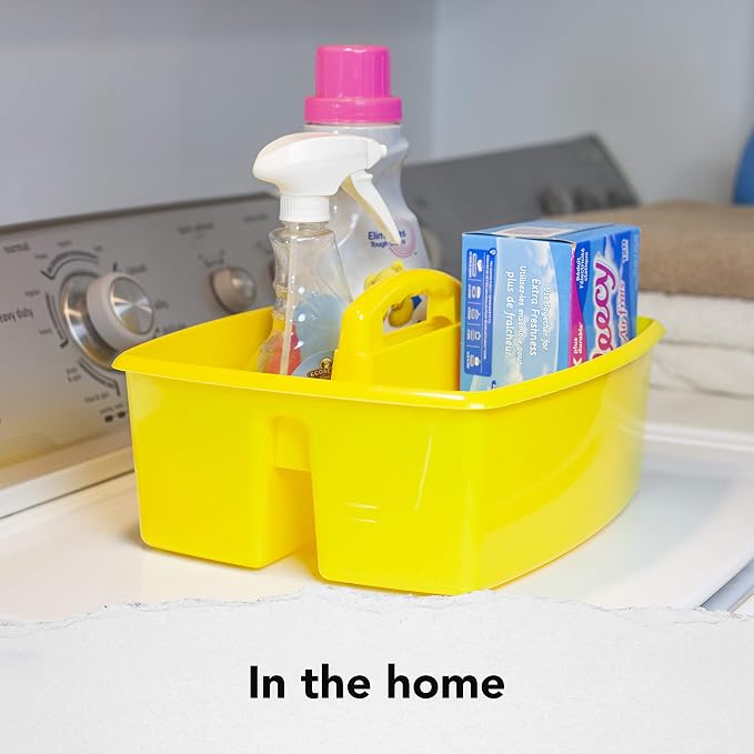 Storex 2-Compartment Large Craft Caddy – Multipurpose Classroom Organizer with Handle, Yellow, 1-Pack (00957C06C) - Image 7