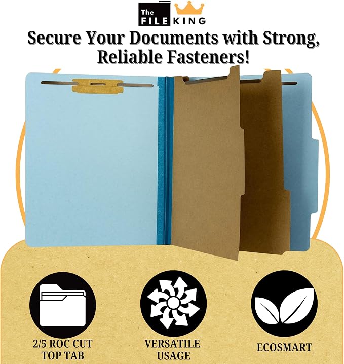 The File King Classification Folders 2 Dividers Letter Size - Pale Blue, 10 Pack | Pressboard Classification Folder | 2-Inch Expansion | Made in USA | Medical File Folders with Dividers and Prongs - Image 3