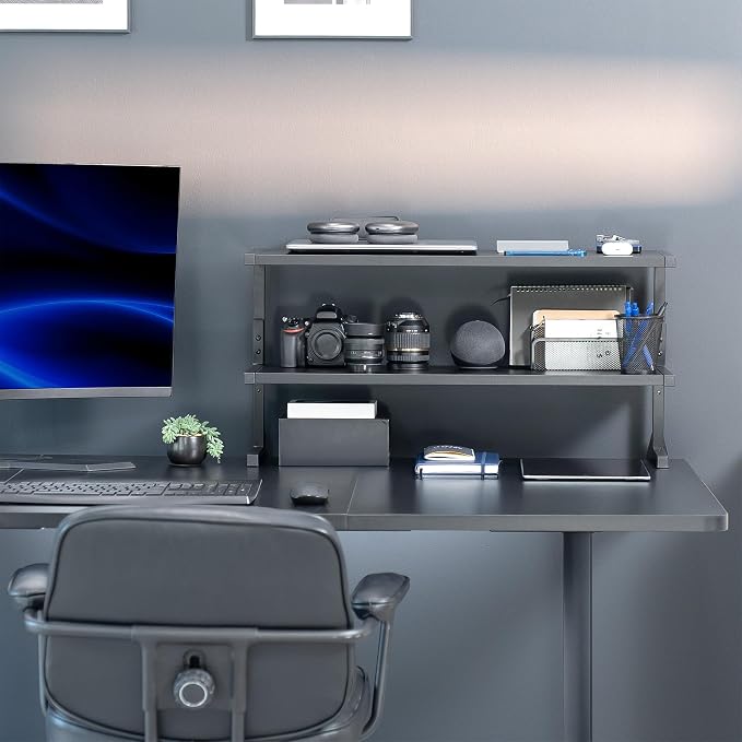 VIVO Black Clamp-on 30 inch 2-Tier Desk Shelf, STAND-SHELF30C | Above or Below Desk, 2 Level Shelving Unit for Table Accessories, Gaming Devices, and More, Storage Tray, Desktop Organizer - Image 2