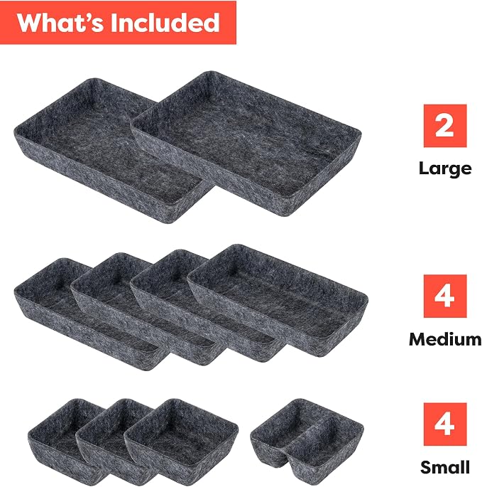 Rajas Goods Drawer Organizer Compatible with Ikea Alex Drawer Unit, 10-Piece Modular Felt Tray Organizer Set, Perfect Fit (Dark) - Image 4