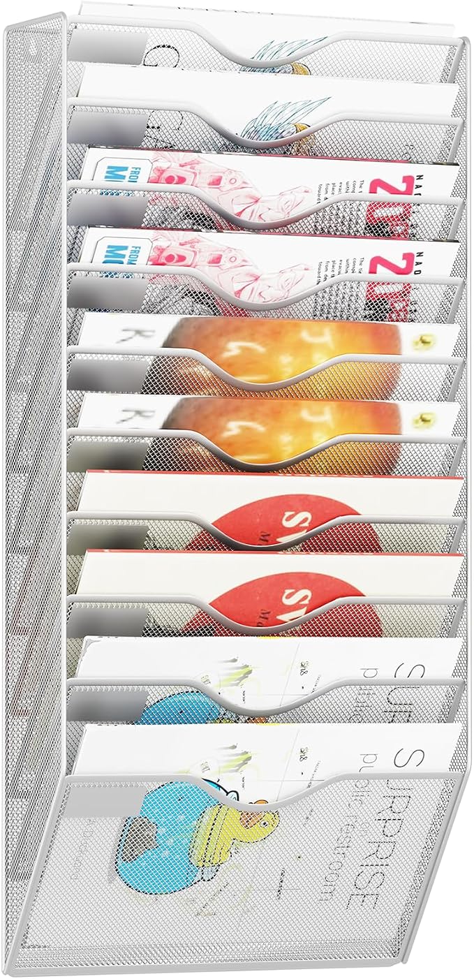 10 Pockets Mesh Hanging Wall File Holder Organizer Wall Mounted Paper Magazine Rack, Silver by GDINDINFAN