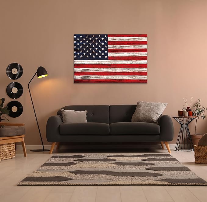 SKASNFAI Rustic American Flag Wall Art Motivational Patriotic US Flag Office Canvas Posters for Living Room Picture Artwork Bedroom Dorm Wall Decor (16L x 24W)