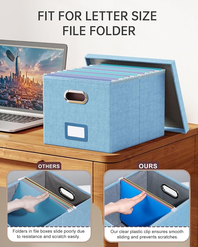 File Organizer, File Box, File Cabinet for Letter File Folder Storage, Portable Storage Bins with Lids for Office/Decor/Home,Document Organizer, 1 Pack,Sky-blue-Box Only - Image 4