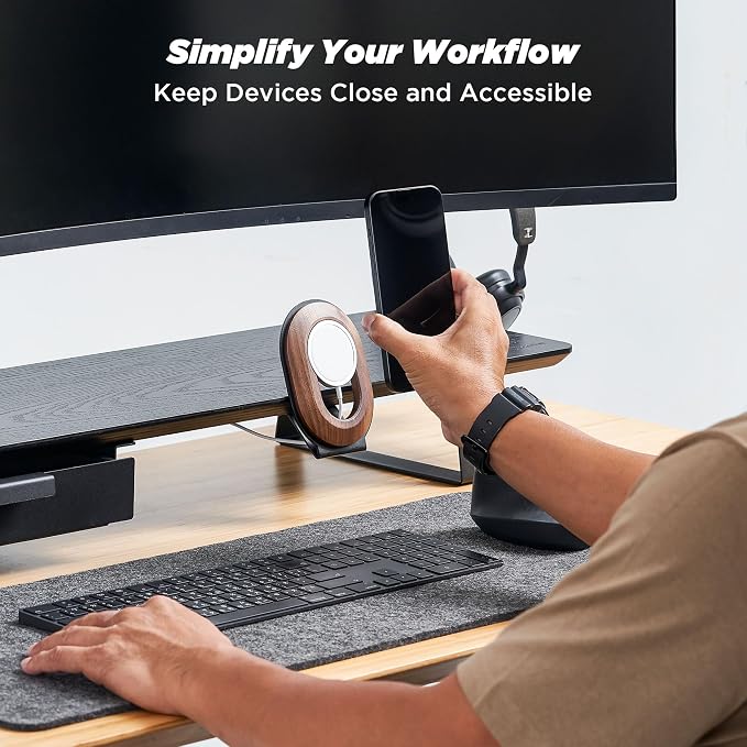 Moodular Phone Stand Add-On for MagSafe & Rails, Do Not Use Alone | Accessory Only, Charger Not Included, Ergonomic Viewing Angle, Flexible Positioning, Wood & Steel Design, Black, MSA-MS - Image 3