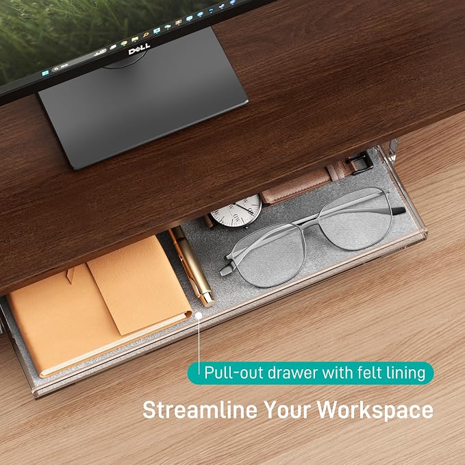 Dual Monitor Stand 43 Inch Extra Large Monitor Riser for Desk, Acrylic Clear Legs Desk Organizer Shelf with Felt Lining Storage Drawer, Compatible with Computer Laptop PC Printer Flat Screen TV - Image 4