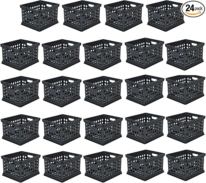 Sterilite Storage Crate Bin File Organizer for Home & Office,Black, 24-Pack | Heavy-Duty and Stackable Plastic Boxes and Containers for Desk, Cabinet, Dorm, Garage, or Utility Organization by Sterilite