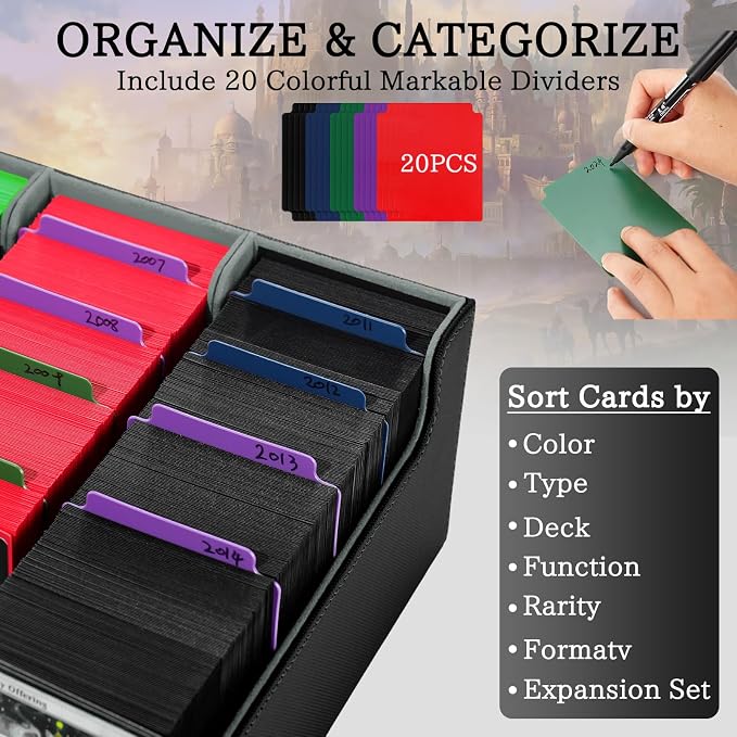 5 Row Trading Card Storage Box, 3800+Bulk Card Organizer Box with 20 Dividers & 5 Supporters, Graded Card Deck Box for YuGiOh, MTG, TCG Black/Grey - Image 3