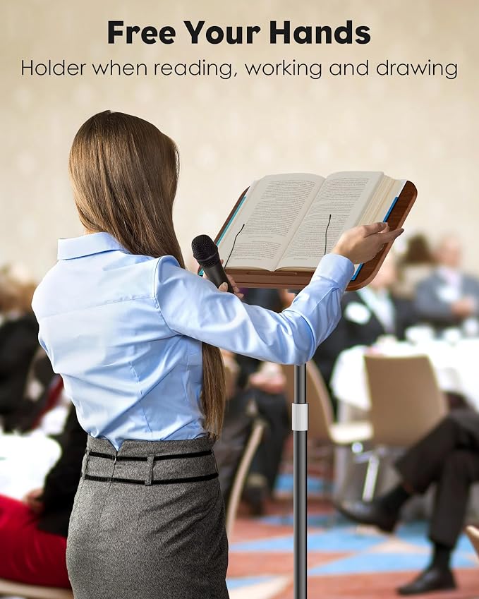 aboutool 2 in 1 Dual-use Floor Book Stand & Desktop Book Stand,Height Adjustable from 33-63in, Adjustable Book Holder with Elastic Page Clips for Music Scores, Recipe, Tablet, Laptop - Image 3