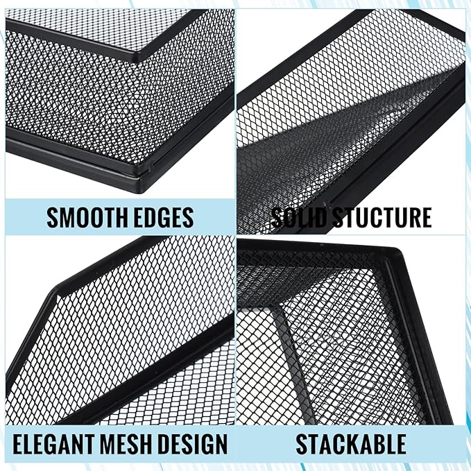 Hicarer 2 Pcs Black Metal Letter Tray Stackable Desk Tray Single Wire Mesh Organizer Front Load File Paper Holder for Desktop Office Home School Classroom (12.8 x 9.84 Inch) - Image 4
