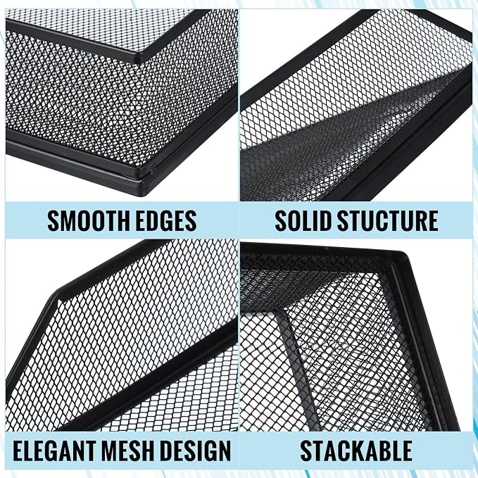 Hicarer 4 Pcs Black Metal Letter Tray Stackable Desk Tray Single Wire Mesh Organizer Front Load File Paper Holder for Desktop Office Home School Classroom (12.8 x 9.84 Inch) - Image 4