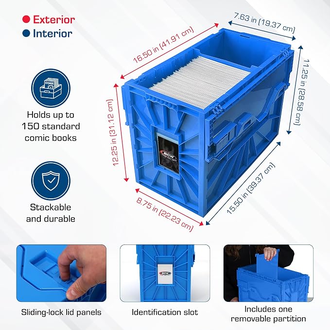 BCW Short Comic Book Bin | Holds 150 Comics | Stackable Plastic Storage | Acid-Free Organizer | Blue, 5 Pack - Image 5