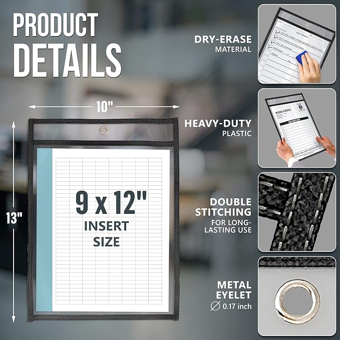 30 Pack Job Ticket Holders 9x12 Heavy Duty - Automotive Work Order Plastic Sleeves - Clear Shop Ticket Holders - Repair Order Sleeves - Plastic Sleeve for Paper - Dry Erase Pockets - Work Order Folder - Image 2
