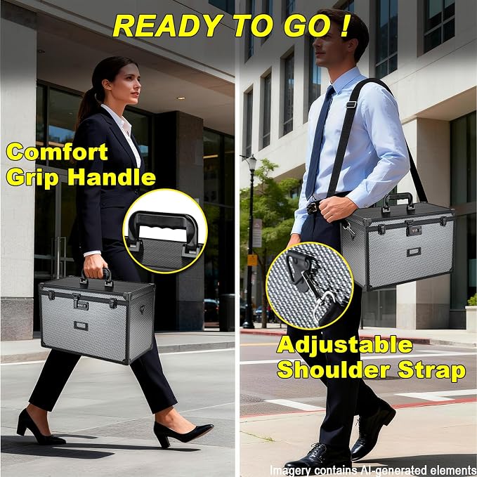 Hanging File Box for Legal, All-in-one set with 20 Folders | Portable Locking Filing Storage Box with Handle & Shoulder strap, Lockable File Cabinet Documents Safe, Lockbox Doc Organizer - Image 5