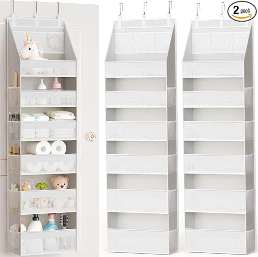 2 Pack Over the Door Organizer, Heavy-Duty 6-Shelf Hanging Storage with 13 Mesh Pockets, 55lbs Capacity Behind the Door Storage for Nursery, Bathroom, Bedroom, and Dorm, White by Criusia