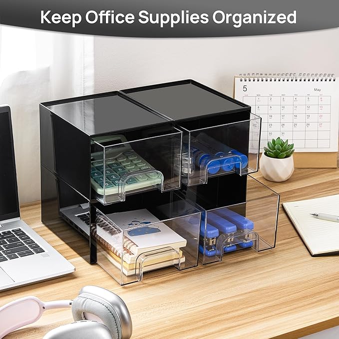 Vtopmart Black Small Stackable Storage Drawers for Cologne Organizer | Plastic Containers for Vanity, Dresser, Office Desk,Bathroom Countertop Organization, Ideal for Men's Room Decor - Image 5