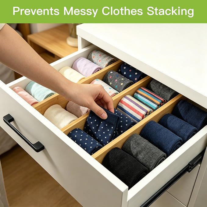 Utoplike Kitchen Drawer Divider, Expandable Bamboo Drawers Organizer 3.2" H | Large Adjustable Spring-Loaded Separators for Spatulas, Utensils, Bedroom & Home Storage, 4pcs, Fit 18"-20.6" Inner Drawer - Image 6