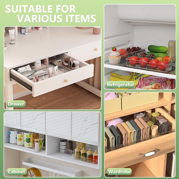 BLULEE 4-in-1 Expandable Drawer Organizer Set, Adjustable Clear Bins | with Dividers for Kitchen, Bathroom, Vanity & Office, Scalable Trays for Cosmetics, Utensils & Desk Accessories (16 Pcs) - Image 5