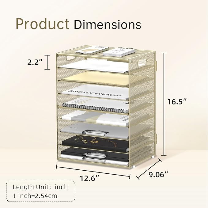 9-Tier Paper Organizer for Desk, Letter Tray with Handles, Golden Yellow | Desk File Organizer with Removable Trays for Sorting Files, Folders, Mail and Printer Paper at Home, School or Office - Image 4