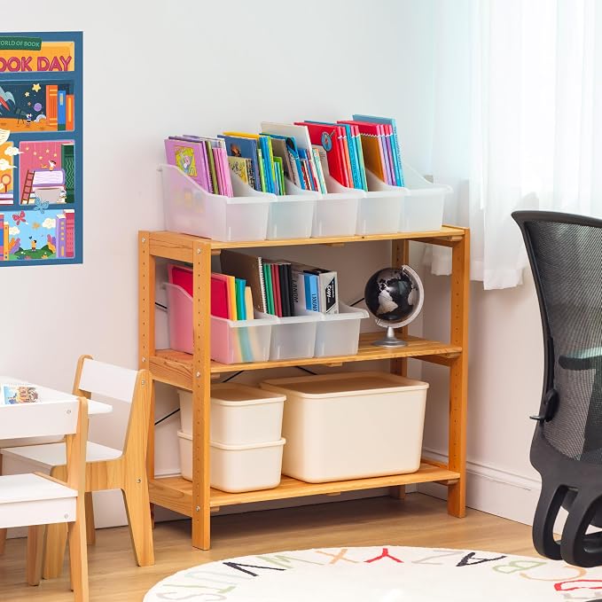 IRIS USA 8-Pack, Connecting Book Bin Organizer Magazine Holder, Clear | Organize books, magazines, notebooks, binders, and school supplies with vertical storage and connecting design - Image 3
