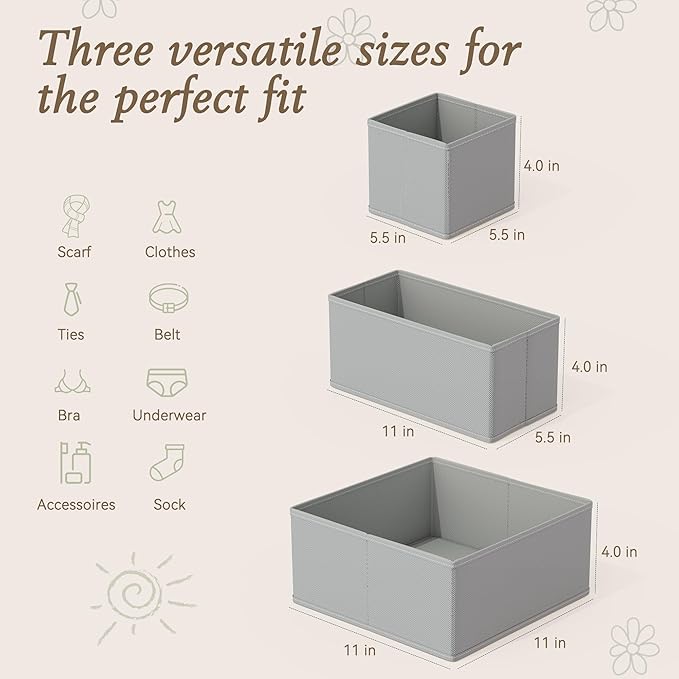 Drawer Organizers 18-Piece Set, Dresser Organizer for Baby Clothes, Foldable Closet Storage & Drawer Dividers for Underwear, Socks, Nursery (Gray) - Image 2