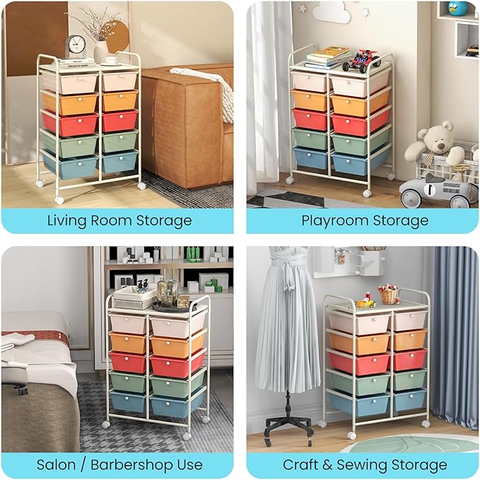 Giantex 10 Drawers Rolling Cart, Classroom Organizers, Storage Cart with Wheels, for Teacher Office Home School Supplies Tool Craft Art Paper, Multicolor - Image 5