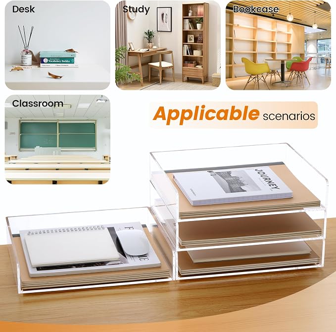 Acrylic Paper Tray, 4 Tier Paper Organizer for Desk, Clear Acrylic Desk Organizers, Stackable Letter Tray Workspace Organizer -Art Storage for School Classroom -4 Pack… - Image 6