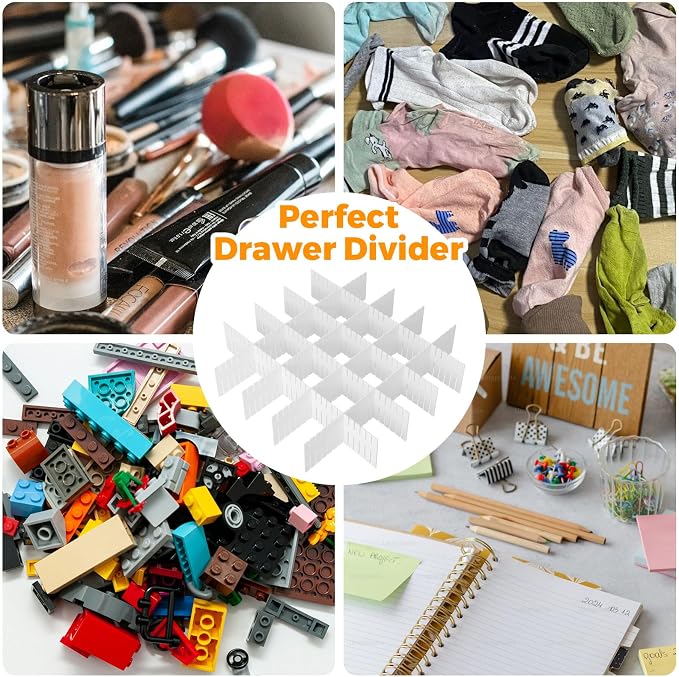 Adjustable Drawer Dividers Organizer for Kitchen, Bedroom, Dresser, Socks, Underwear, Makeup Storage, White (8) - Image 5