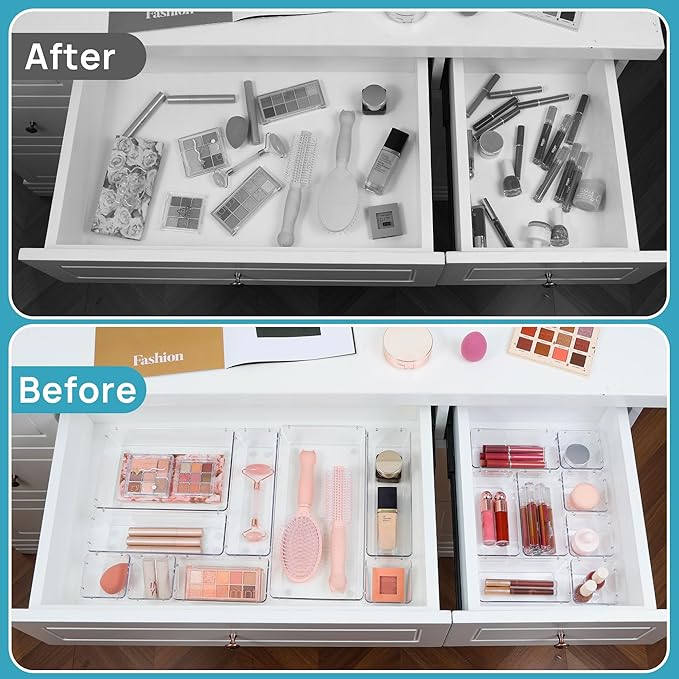 Vtopmart 88PCS Clear Plastic Drawer Organizers Set, 5-Size Versatile Bathroom Drawer Organizer Trays, Storage Bins for Makeup, Vanity, Kitchen Gadgets Utensils and Office - Image 3