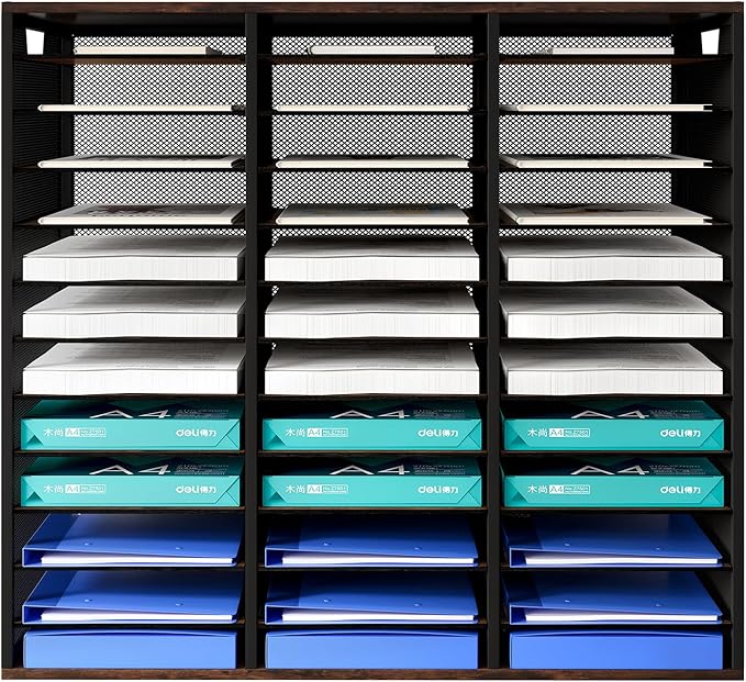 PAG Mass Mail Sorter - Adjustable Mail Holder, Countertop Literature Organizer, Student Mailbox for Classroom, Desktop Bill Paper Organizer for Office Home School, 36 Compartments, Brown - Image 2