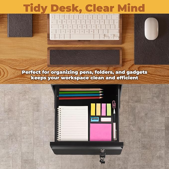 POPMOON 14 in Deep Under Desk Drawer Lockable, Pull Out Storage Organizer | Carbon Steel Under Table Drawer with Lock & Key, Adjustable Height Under Desk Drawer Slide Out Smooth Slide Rails,Hold 33 lbs - Image 6