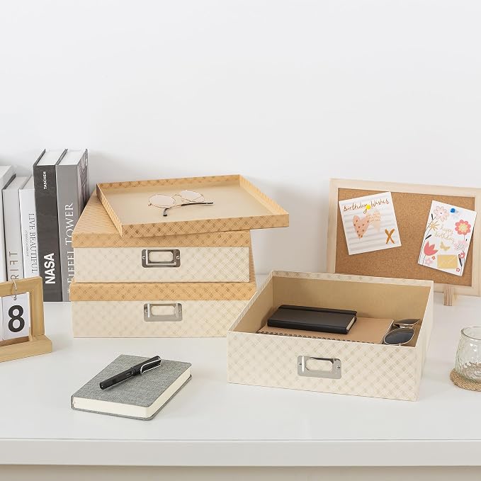 Soul & Lane - Geometric Check Scrapbook Storage Boxes with Lids, Set of 3 | Large Decorative Cardboard Letter Box Set for Documents, Photos and Keepsakes, Nesting Memory Organizers for Organizing - Image 5