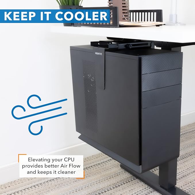Mount-It! CPU Under Desk Mount Bracket - Computer Tower Wall and Under Counter Holder, 360 Degree Swivel Adjustable Height and Width Wall-Mountable - Image 3