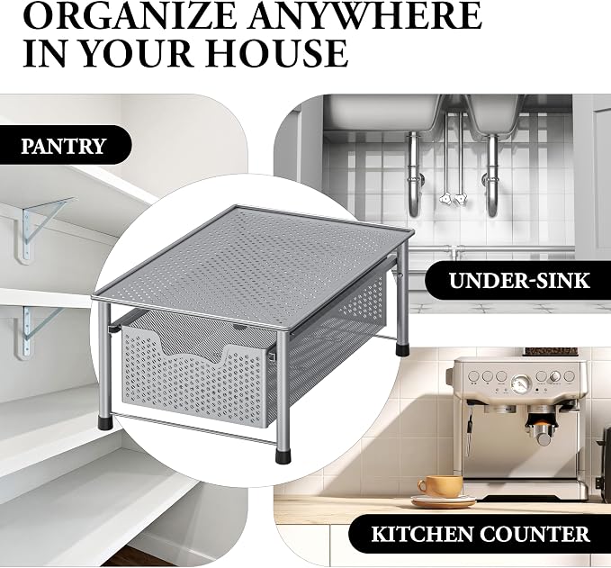 Simple Houseware Stackable Cabinet Basket Drawer Organizer, Silver - Image 8