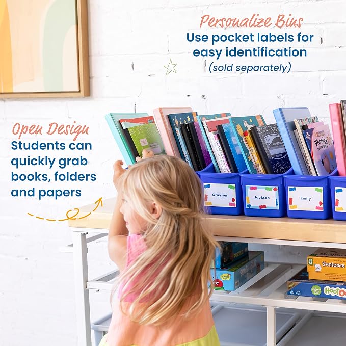 ECR4Kids Linking Plastic Storage Book Bin, Multipurpose Organization, Blue, 10-Piece - Image 5