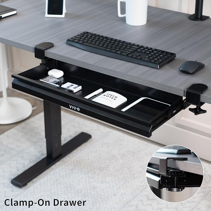 VIVO 22 inch Clamp-on Sliding Pull-out Under Table Drawer for Office Desk, Shallow Storage Organizer for Sit Stand Workstation, Black, DESK-DR22L - Image 4