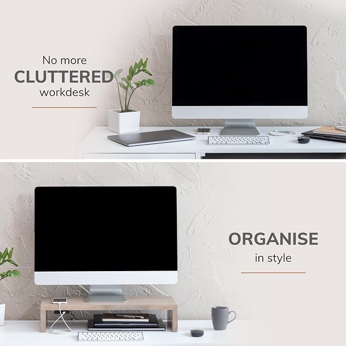Anji Mountain Wooden Monitor Stand - Elegant Monitor Riser, Perfect Monitor Stand for Desk Organization, Durable Wood Construction monitor stands, Enhances Ergonomics and Workspace Efficiency,Biscotti - Image 6
