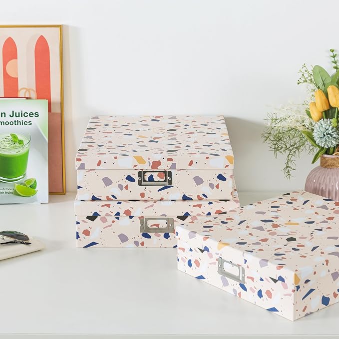 Soul & Lane - Cardboard Storage Boxes with Lids, Set of 3, Terrazzo | Cute Decorative Photo Box Set for Home Office, Nesting Keepsake and Memory Organizers for Scrapbooks and Documents - Image 6