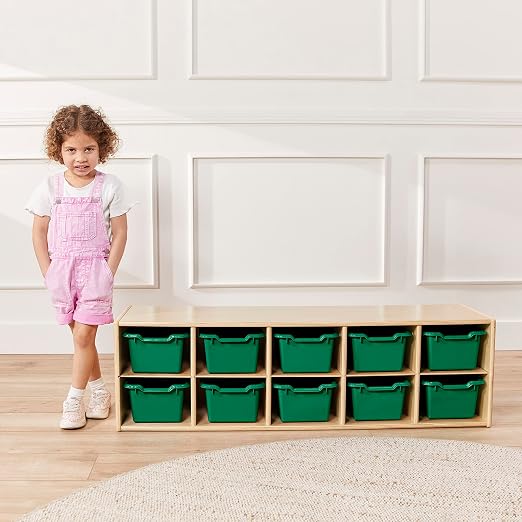 ECR4Kids Scoop Front Storage Bins, Multipurpose Organization, Green, 10-Piece - Image 7