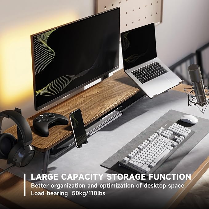 Fenge 42.5-Inch Monitor Stand Riser with Laptop, Phone & Headphone Holders | 10° Adjustable Laptop Holder, 2-Tier Storage, Dual Monitor or Monitor-Laptop Setup, Ideal for Multitasking, Gaming, Streaming - Image 7