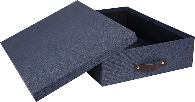 Bigso Oskar Canvas Fiberboard Document Letter Box - File Organizer Box for Important Paperwork - Document Storage with a Lid & Leather Handle - 3.3 in x 10.2 in x 13.8 in - Blue - Image 4