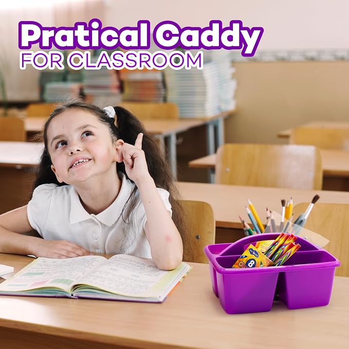 4E's Novelty Classroom Caddy Set of 6, Plastic Caddies for Supply, Caddy Organizer with Handle for Classroom, Rainbow Colors, Desk Caddies for Supplies Keep Desks and Work Stations Organized - Image 3