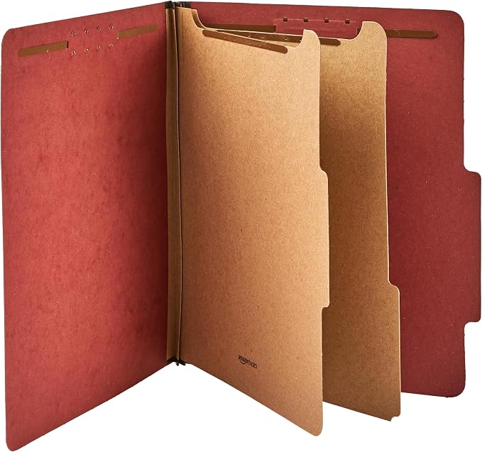 Amazon Basics Classification Folder with Prongs, Pressboard, 2 Dividers, 2-Inch Expansion, Letter Size, Red, Pack of 10, for Organizing Documents - Image 3