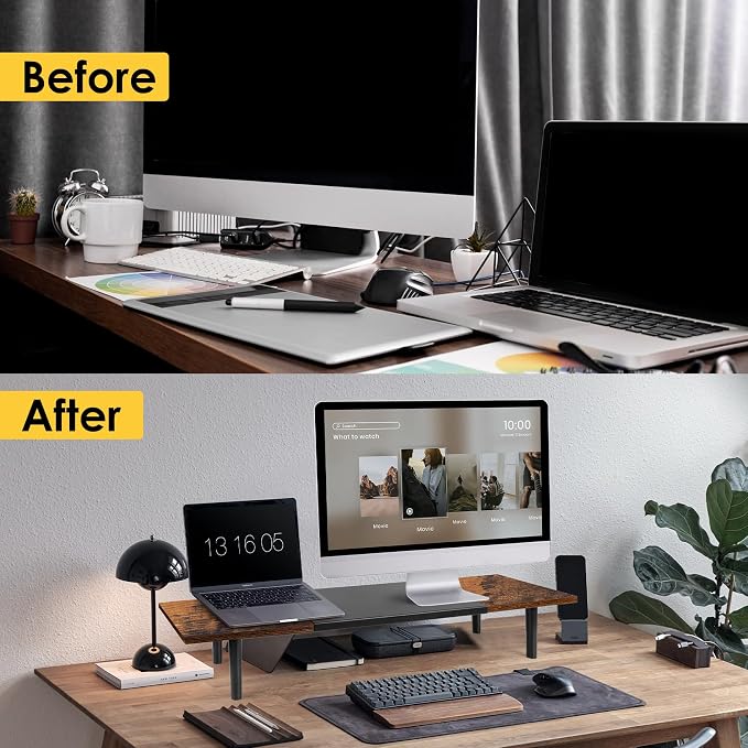Across-Star Dual-Monitor-Stand-Riser-For-Desk Adjustable Length 32-40 Inch，Large Desktop Computer Monitor Riser For 2 Screens，Desk Shelf Organizer Riser Stand For Computer/Laptop/PC/Printer/TV Black - Image 7