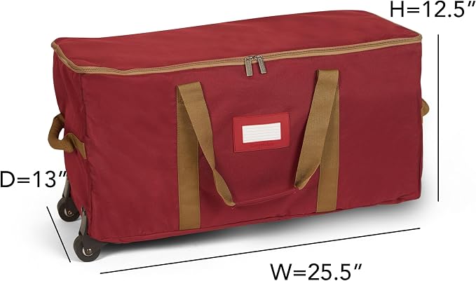Covermates Keepsakes Rolling Adjustable Ornament Storage Bag – Heavy-Duty Polyester, FlexGrid Trays & Padded Dividers – Protective Holiday Organizer with Wheels, Handles & ID Window, Red - Image 3