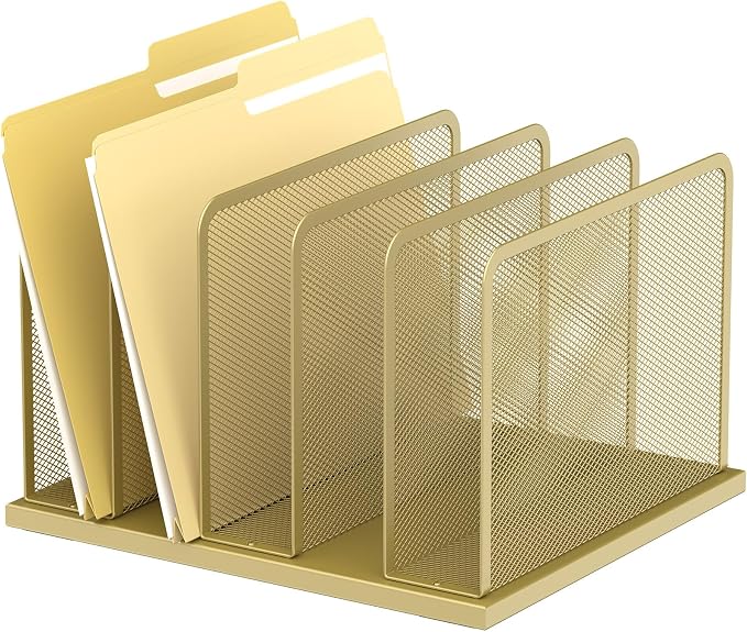 Kuntine.B 5-Section Upright Desk File Organizer Gold 1 Pack | Vertical, Mesh, Metal, Assembly, Stability, Sturdiness, Organization, Standing by KuntineB