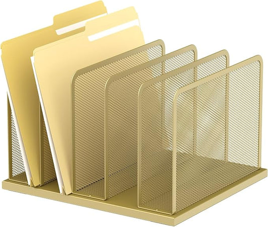 Kuntine.B 5-Section Upright Desk File Organizer Gold 1 Pack | Vertical, Mesh, Metal, Assembly, Stability, Sturdiness, Organization, Standing by KuntineB