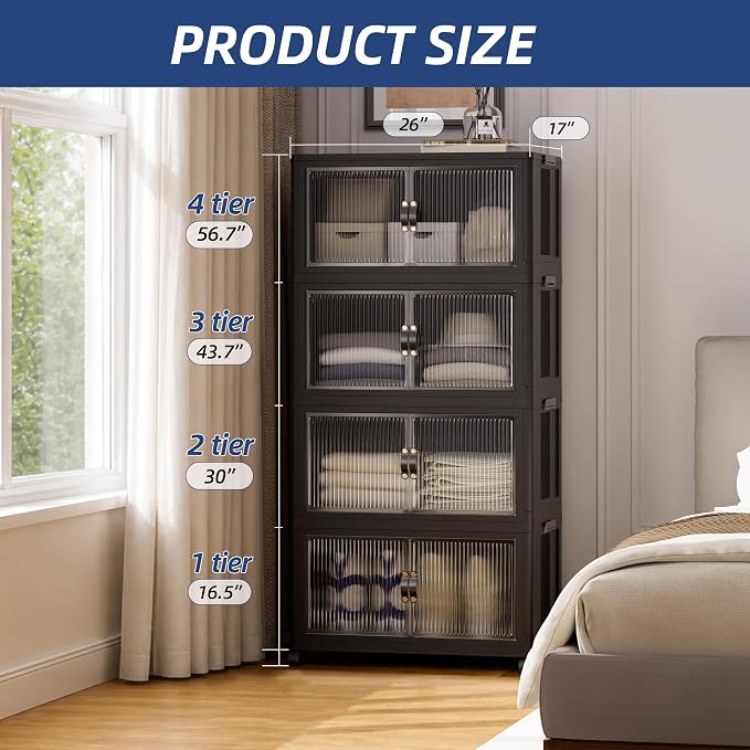 SAILUN 116Gal/464Qt Stackable Storage Bins Folding Collapsible Storage Bins with a Lid, Closet Organizers and Storage,Black 26" W x 17" D x 56.7" H | Stackable Storage Drawers with Lids,26" W x 17" D x 56.7" H,Featuring open-front Access for Clothes an... - Image 5