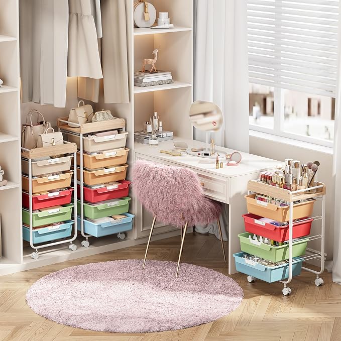 Utility Cart with 6 Drawers, Art Cart for Teacher Kid, Rainbow | Rolling Storage Cart for Crafters Artists Student Storage Arts Crafts & Study Supplies in Craft Room Dorm Classroom Kids Room - Image 7